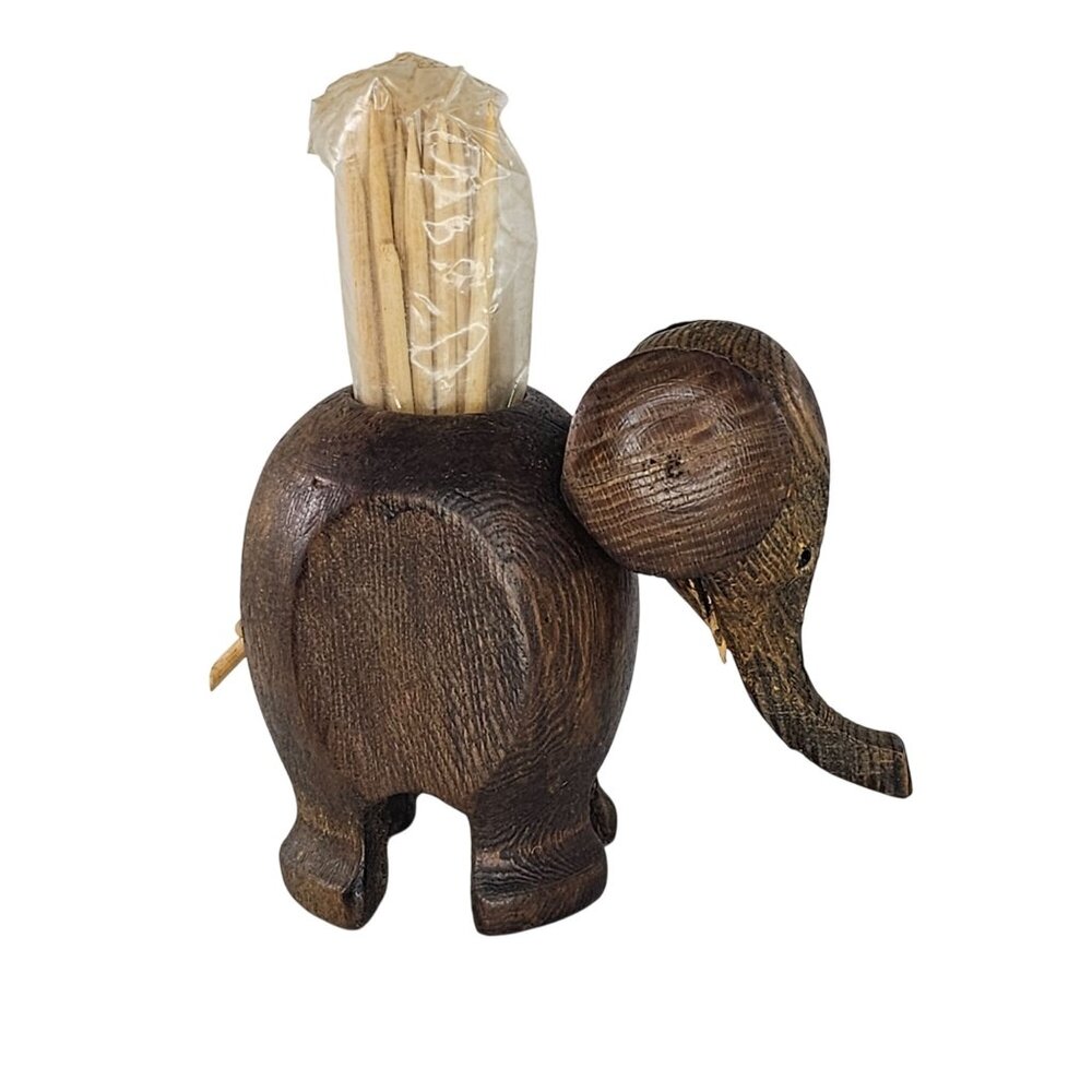 Handcrafted Wooden Elephant Toothpick Holder With Toothpicks *Flawed*